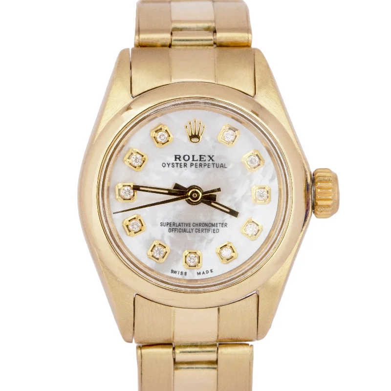 Unisex high-performance watches-MINT Ladies Rolex Oyster Perpetual 24mm SOLID GOLD 14K Watch DIAMOND MOP 6718