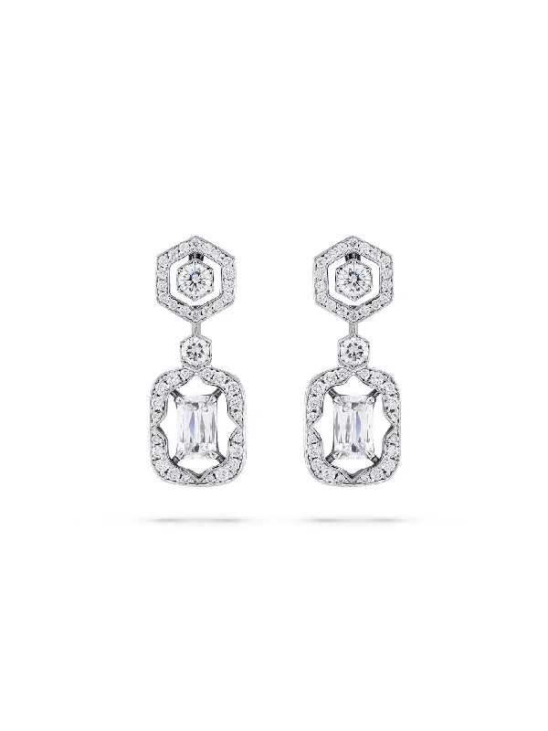 Women’s dangle earrings-Mosaic Ashoka Platinum Diamond Drop Earrings