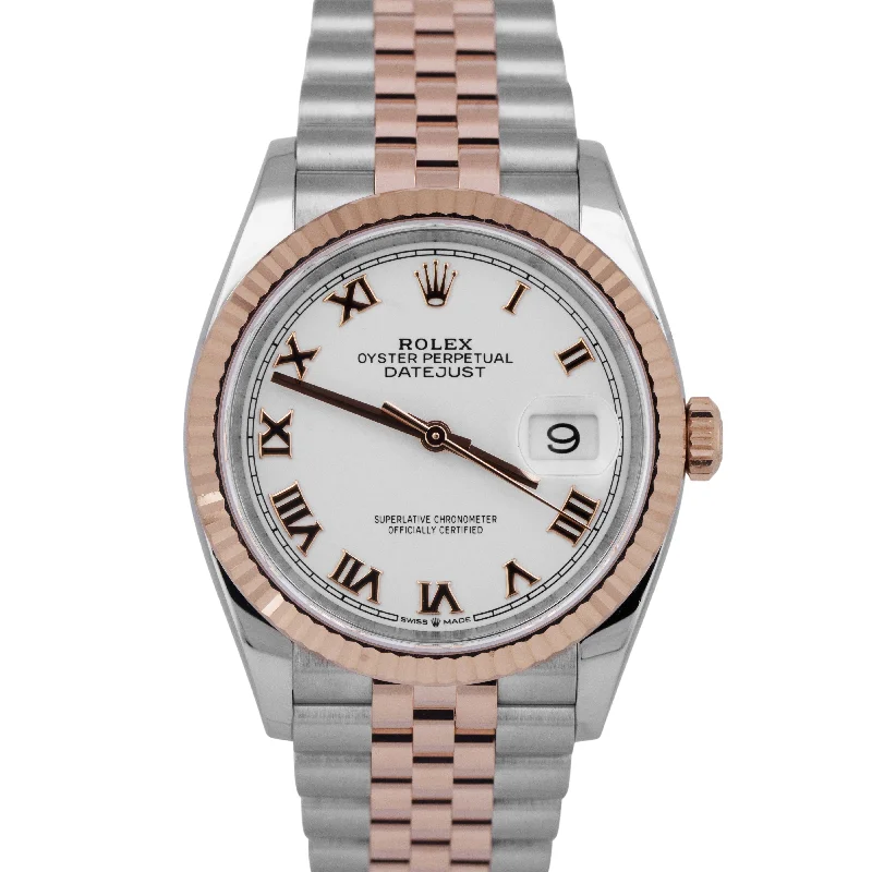 Unisex high-tech smartwatches-MINT Rolex DateJust 36 White Roman 18k Rose Gold Steel JUBILEE 36mm 126231