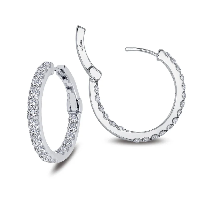 Women’s silver chandelier earrings-Lafonn Simulated Diamond 1.60ct Inside Out 20mm Hoop Earrings E3015CLP