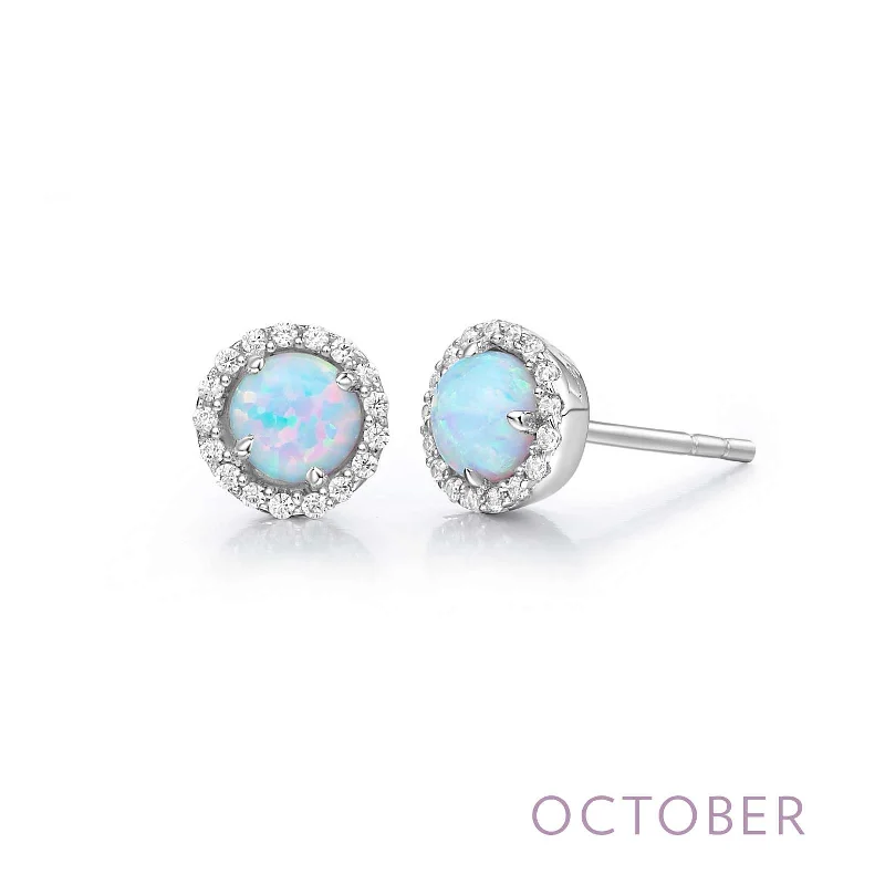 Women’s emerald earrings-Lafonn Simulated Diamond & Opal Birthstone Earrings - October BE001OPP