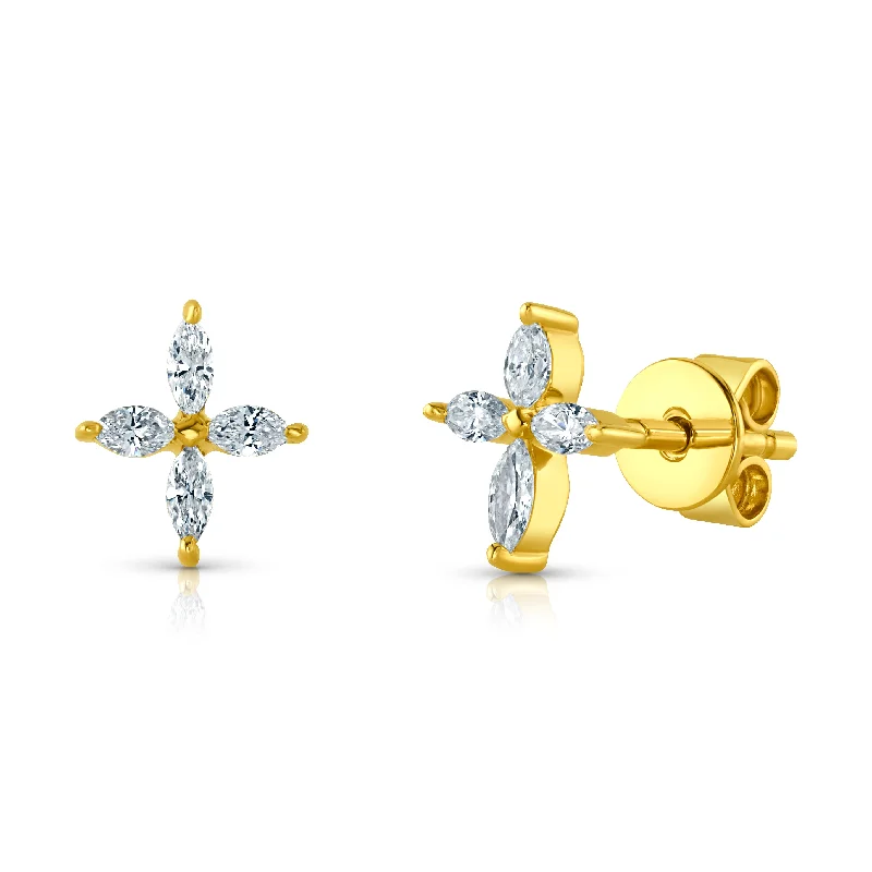 Women’s opal engagement rings-MARQUISE CROSS DIAMOND STUDS, 14kt Gold