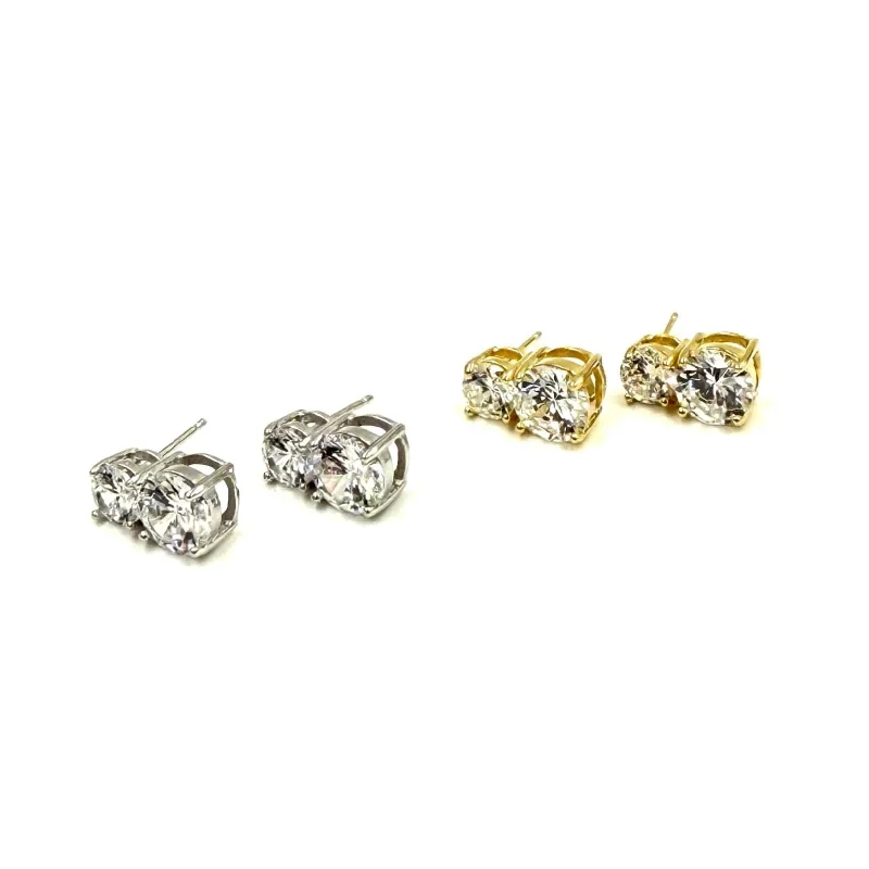 Women’s heart-shaped diamond earrings-Ashley Gold Sterling Silver Double CZ Drop Earrings