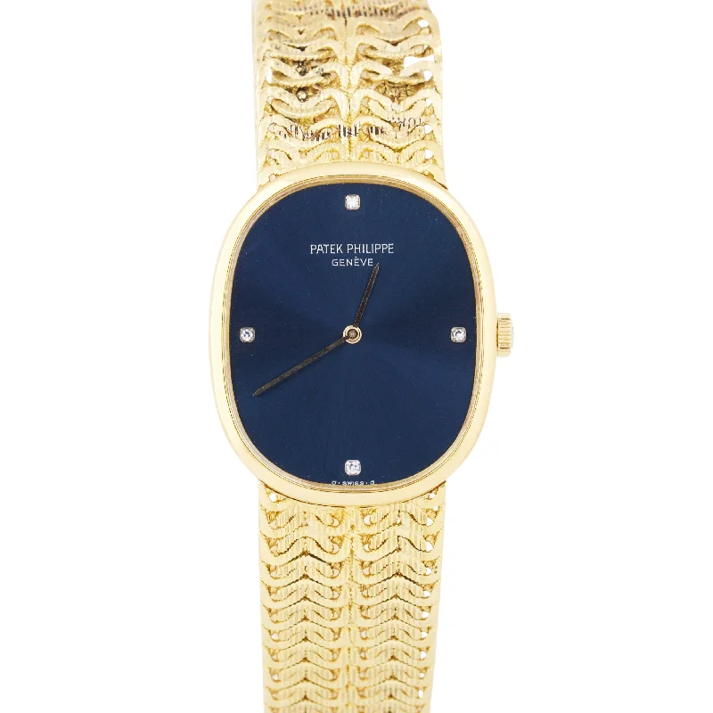 Unisex blue dial watches-VINTAGE Patek Philippe Golden Eclipse 3748 BLUE DIAMOND 18K Yellow Gold Watch