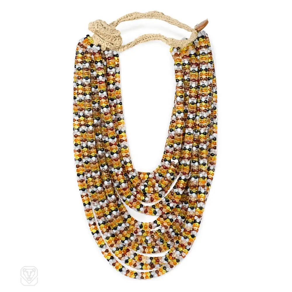 Women’s diamond necklaces-Multi-row acrylic bead necklace in browns and whites