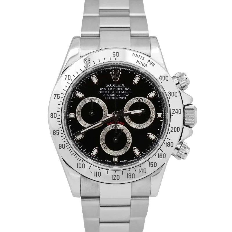 Unisex activity tracking watches-2013 Rolex Daytona Cosmograph Black RANDOM SERIAL 40mm FAT BUCKLE Steel 116520