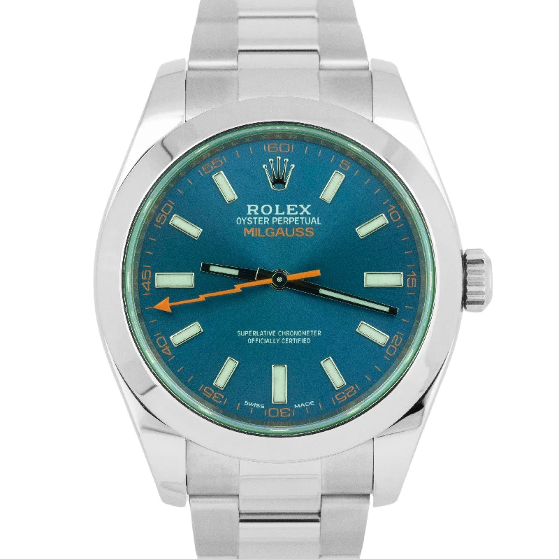 Unisex activity tracking watches-MINT 2019 PAPERS Rolex Milgauss Z-Blue Green 40mm 116400 GV Steel Watch BOX