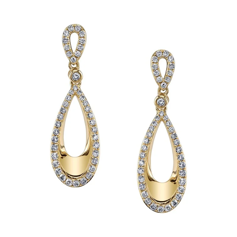 Women’s intricate design earrings-14K Yellow Gold 0.60ct. Contrasting Diamond Drop Earrings