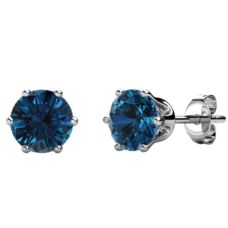 Women’s radiant gemstone earrings-December Birthstone Blue Topaz Earrings 18k White Gold Plated Stud Earrings with 1CT Swarovski Crystal