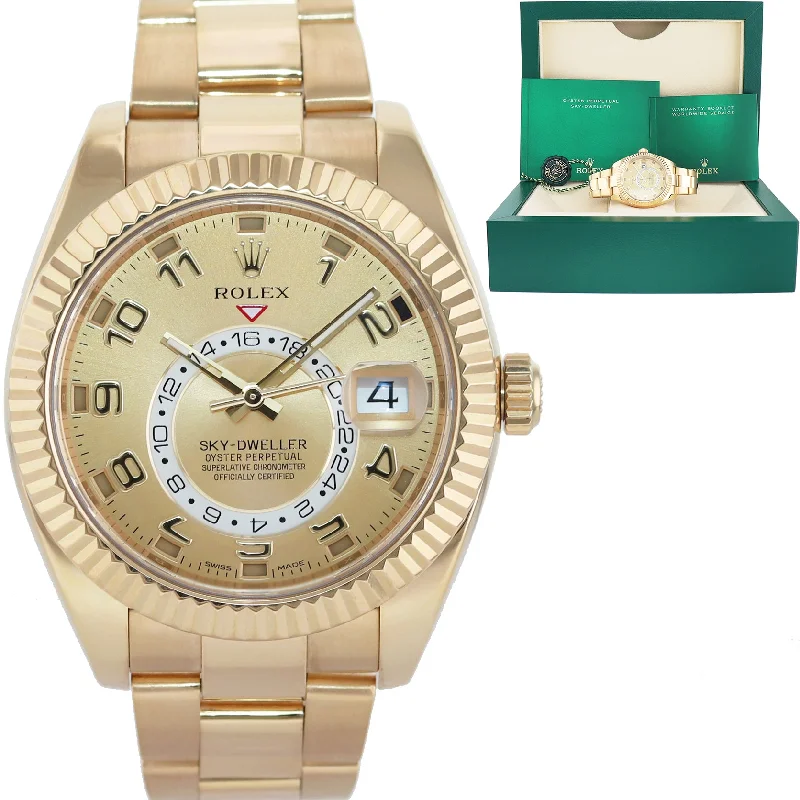 Unisex sapphire crystal watches-2017 MINT Rolex Sky-Dweller Yellow Gold Champagne Arabic 326938 Watch Box