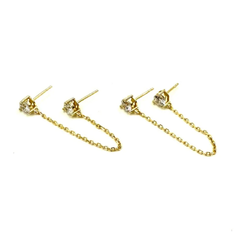 Women’s classic earrings-Ashley Gold Sterling Gold Plated Double Post CZ Chain Design Earrings