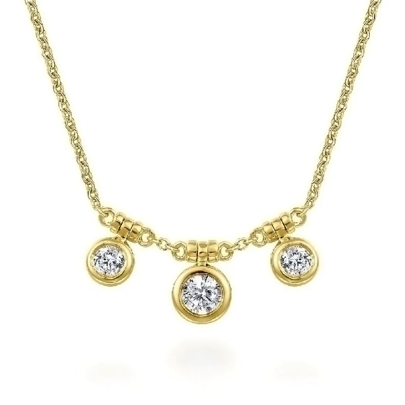 Women’s love pendant necklaces-14K Yellow Gold Bezel Set Diamond Trio Choker Necklace