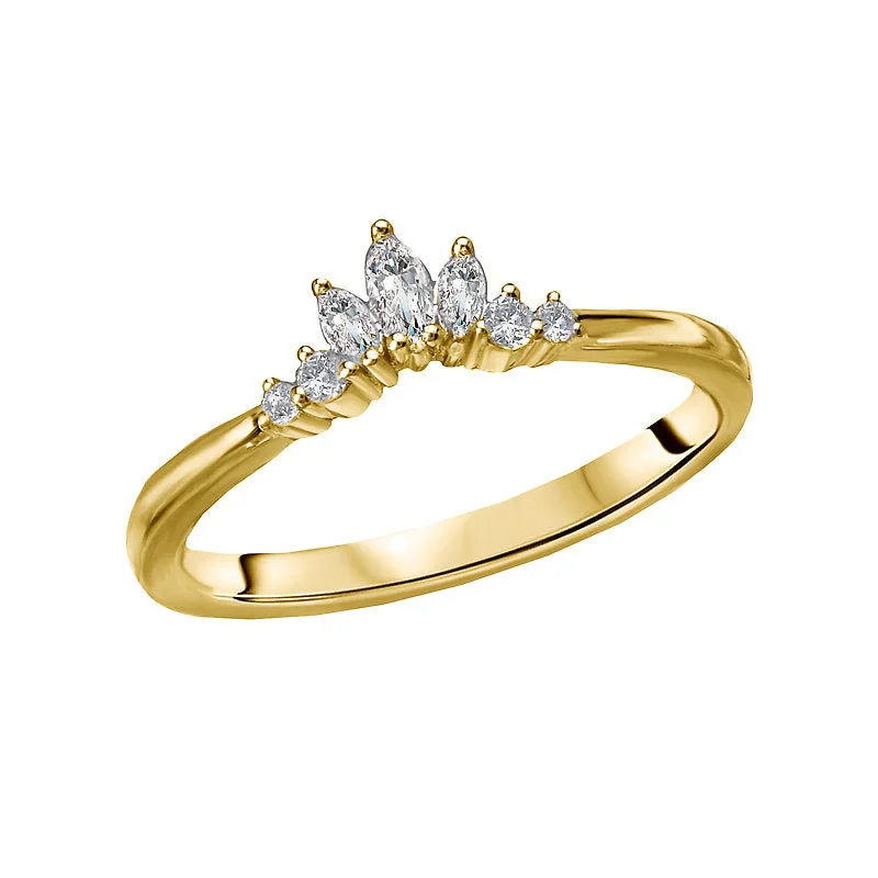 Women’s vintage engagement rings-14ky Gold Marquise & Round Diamond Contour Band