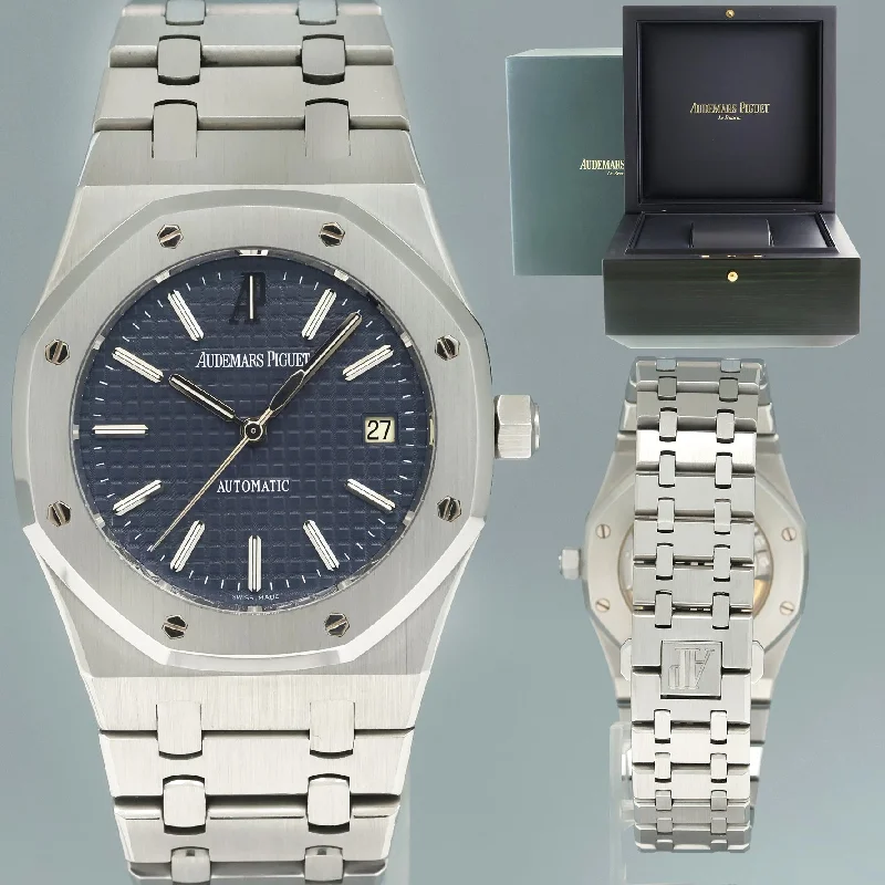 Unisex digital sports watches-2012 MINT Audemars Piguet Royal Oak Blue Stick 39mm Steel 15300ST Watch Box