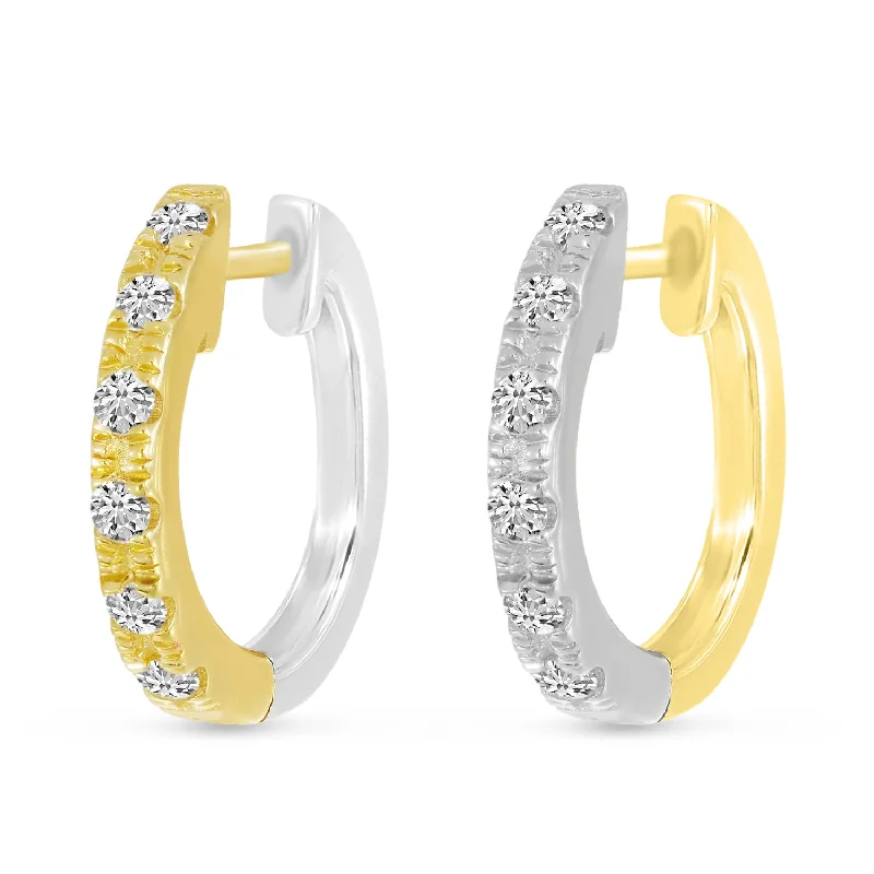 Women’s hoop and stud earrings-14K Yellow & White Gold 0.24ct. Diamond Reversible Huggie Hoop Earrings