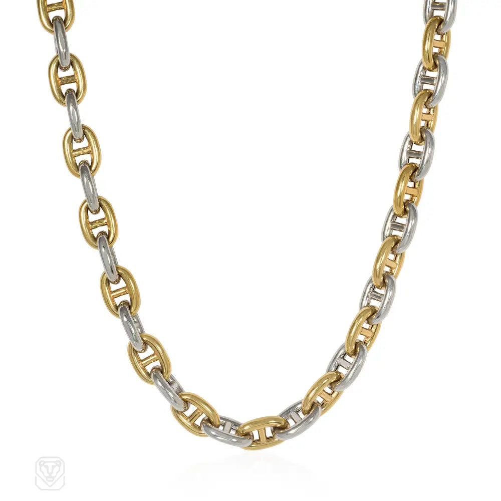 Women’s fashion chain necklaces-1970s large-scale white and yellow gold chain d'ancre necklace