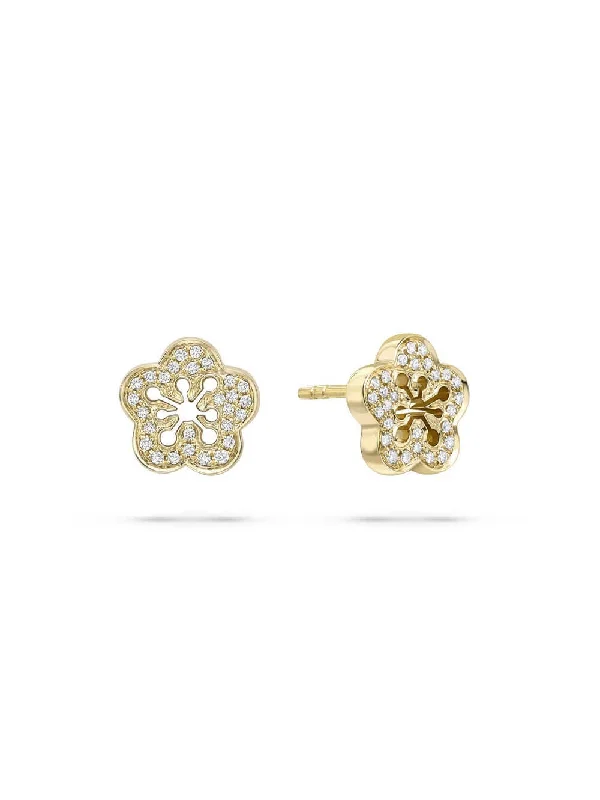 Women’s handcrafted earrings-Blossom Yellow Gold Diamond Stud Earrings