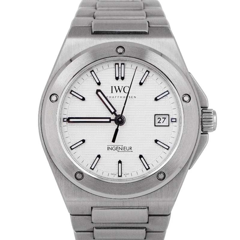 Unisex bright dial watches-MINT 2024 PAPERS IWC Ingenieur Stainless Steel White 40mm Watch IW328902 BOX