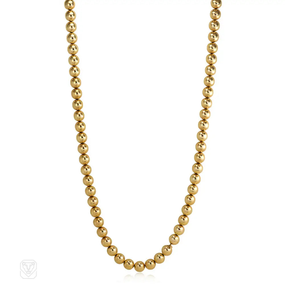 Women’s long silver necklaces-Gold bead necklace of adjustable length