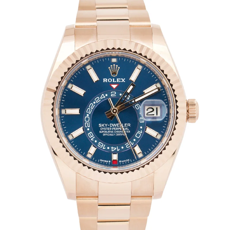 Unisex sports watches-MINT OCT 2024 PAPERS Rolex Sky-Dweller 18K ROSE GOLD Blue Green 42mm 336935 BOX