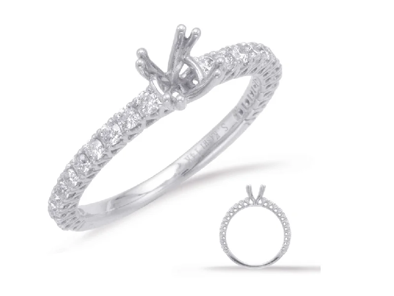 Women’s luxury engagement rings-14K White Gold Round Diamond Semi-Mount Ring