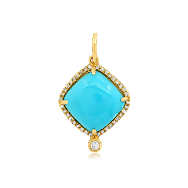 Women’s intricate engagement rings-DIAMOND SHAPE TURQUOISE CHARM, GOLD