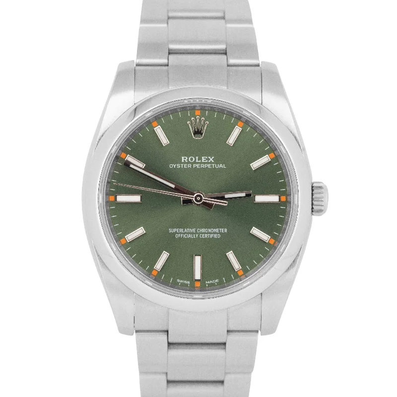 Unisex chronograph watches-MINT Rolex Oyster Perpetual OLIVE GREEN 34mm Stainless Steel Watch 114200