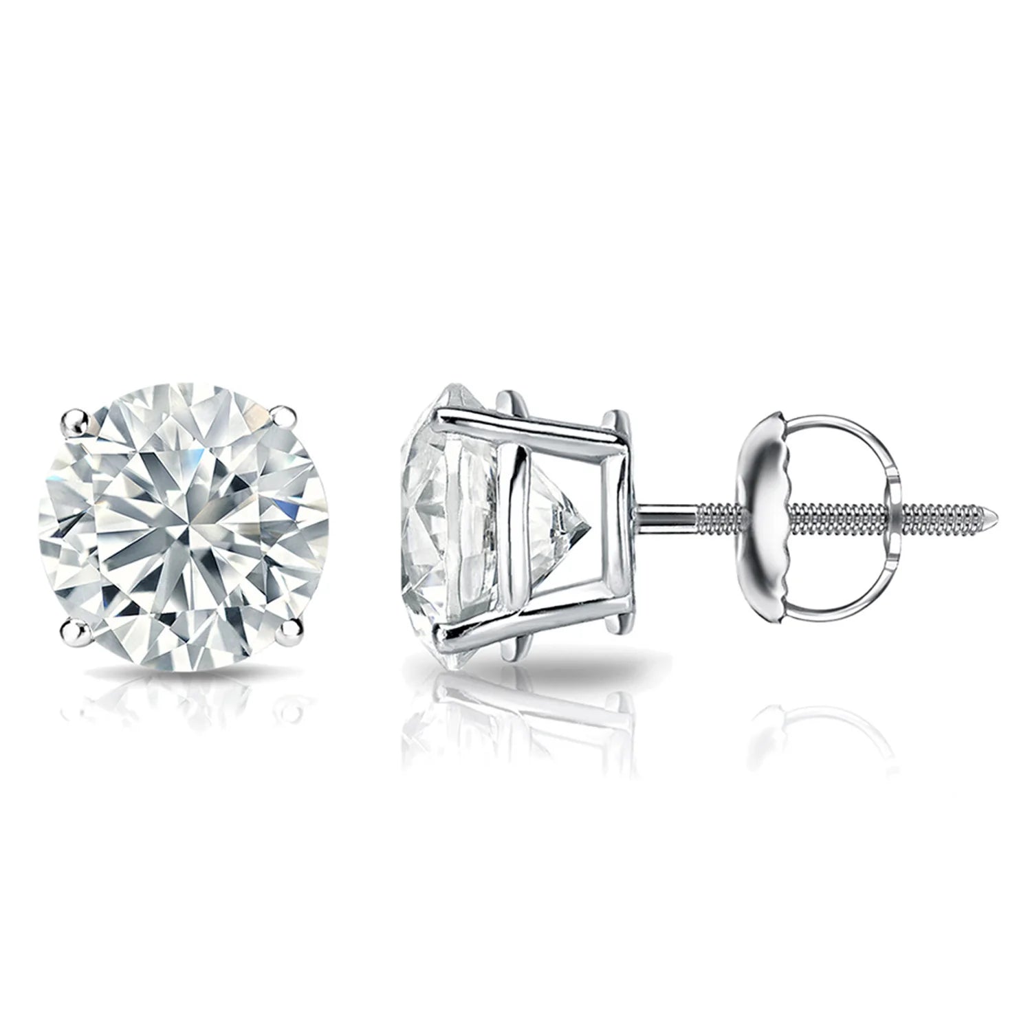 Women’s crystal stud earrings-3 Carat Round 14K White Gold 4 Prong Basket Set Diamond Solitaire Stud Earrings