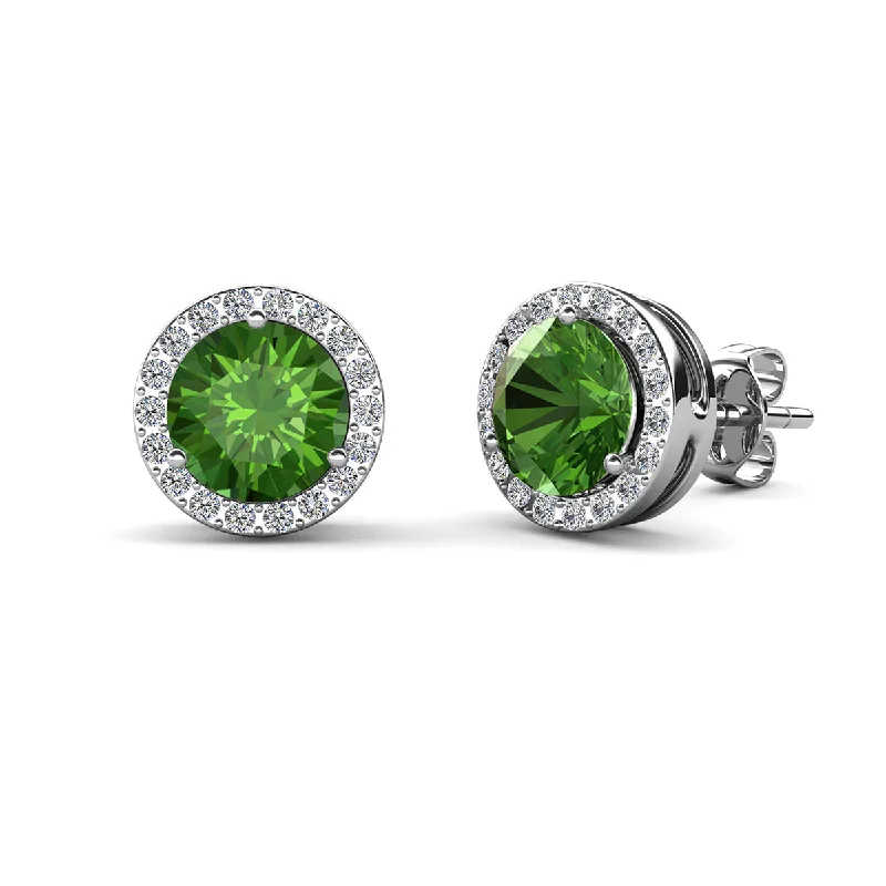 Women’s diamond drop earrings-Royal 18k White Gold Plated August Birthstone Halo Earrings with Round Cut Peridot Swarovski Crystals