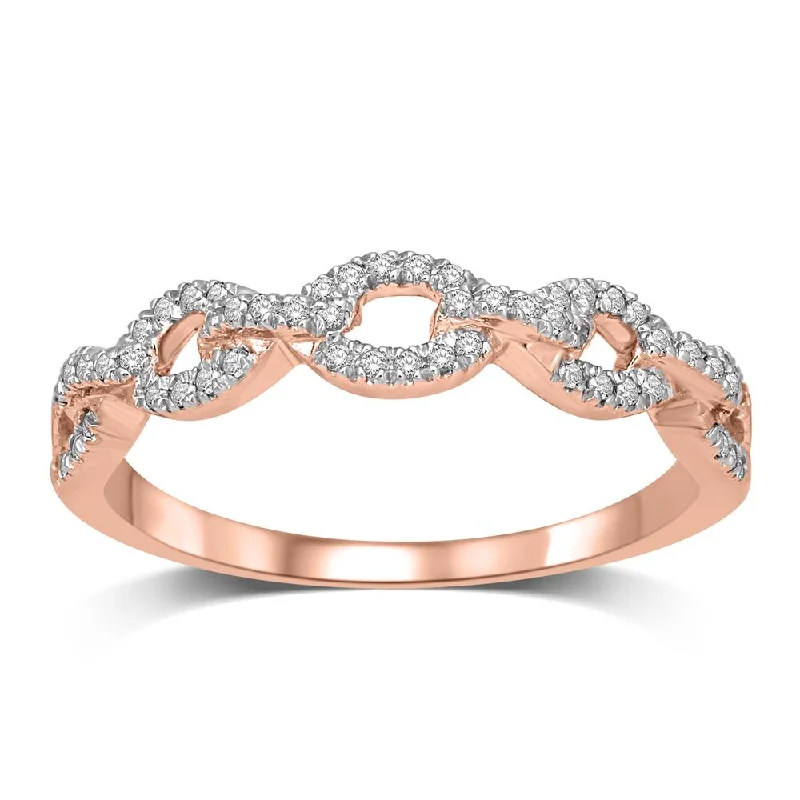 Women’s floral engagement rings-14K Rose Gold 1/6 Ct.Tw.Diamond Stackable Band