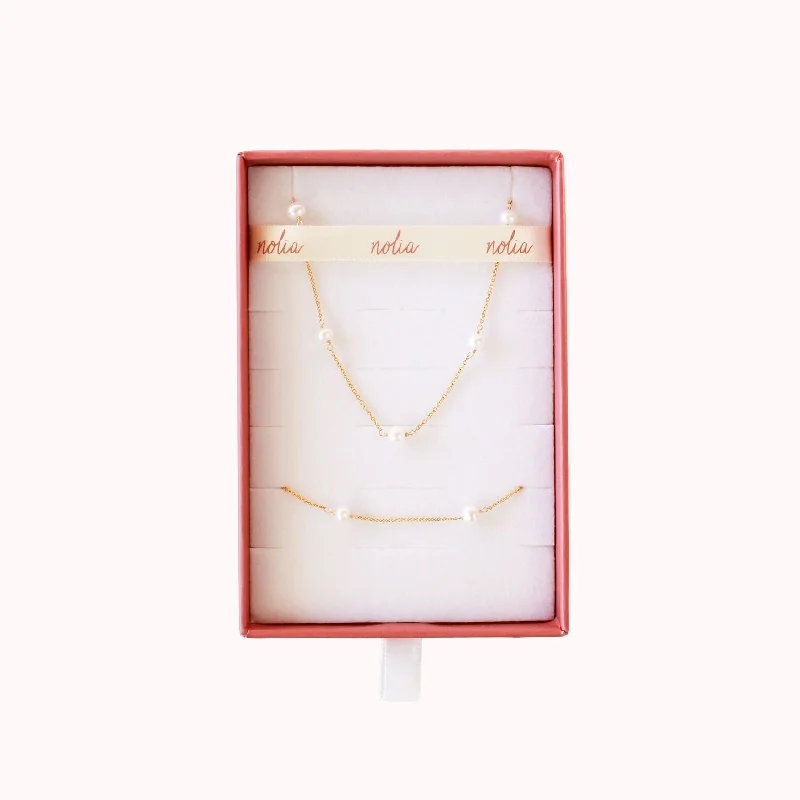 Women’s dainty necklaces-Marie Pearl Chain Gift Set