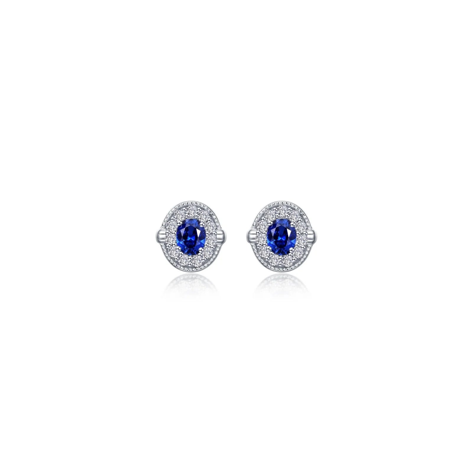 Women’s crystal earrings-Lafonn Simulated Diamond & Sapphire Halo Stud Earrings E0592CSP00