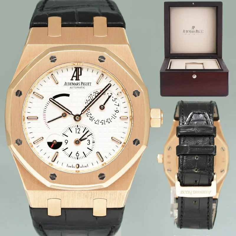 Unisex sports smartwatches-MINT Audemars Piguet AP Royal Oak Rose Gold 26120 OR 39mm White Leather Watch Box