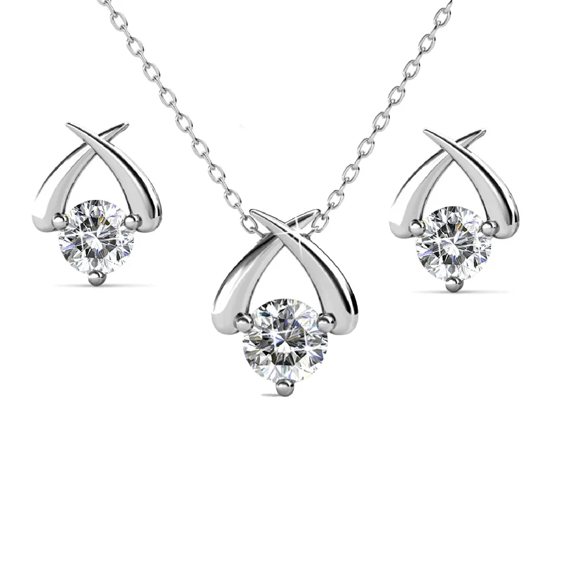 Women’s hoop and stud earrings-Eloise 18k White Gold Plated Silver Necklace and Earring Set with Swarovski Crystals