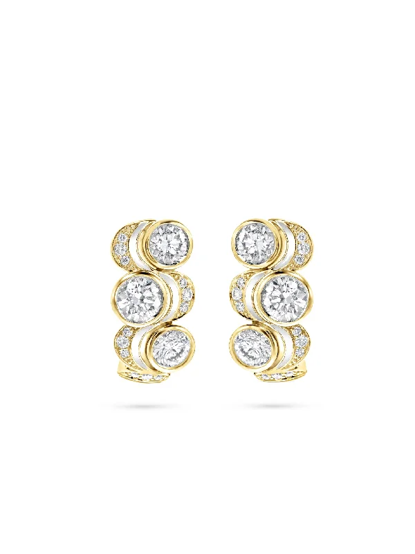 Women’s classic hoop earrings-Over the Moon Diamond Enamel Yellow Gold Earrings