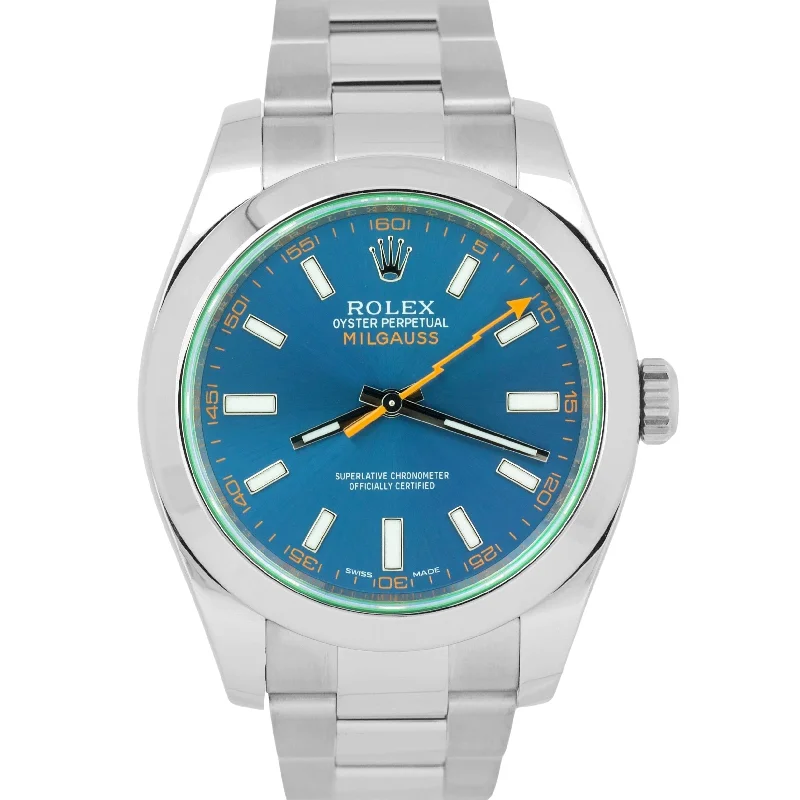 Unisex military design watches-MINT 2022 NEW PAPERS Rolex Milgauss Z-Blue Green 40mm 116400 GV Steel Watch BOX