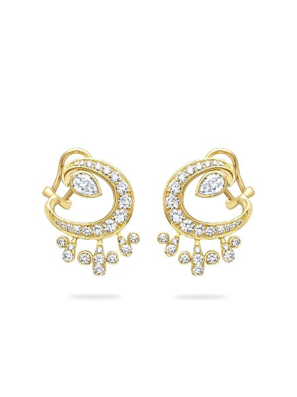 Women’s long earrings-Lucky Yellow Gold Diamond Horseshoe Splash Earrings