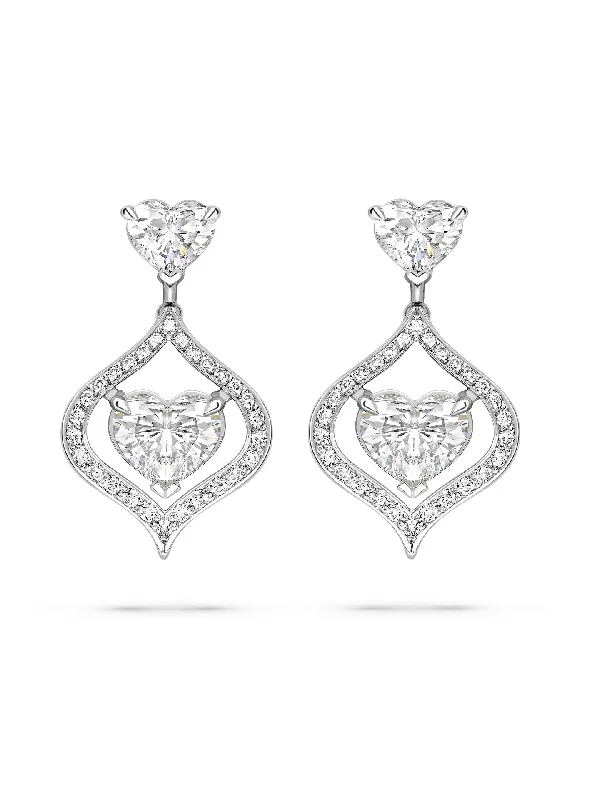 Women’s charm earrings-Secret Garden Woodland Heart Diamond Platinum Earrings