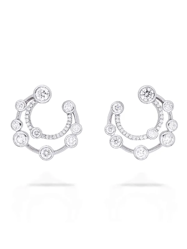 Women’s oval earrings-Waterfall Double Hoop Platinum Earrings