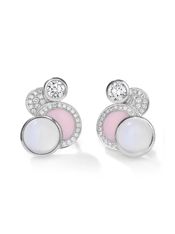 Women’s modern hoop earrings-Raindrop Moonstone Pink Opal White Gold Stud Earrings