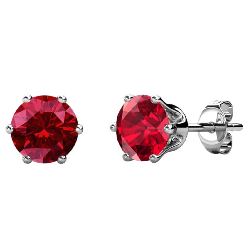 Women’s gold statement earrings-January Birthstone Garnet Earrings 18k White Gold Plated Stud Earrings with 1CT Swarovski Crystal