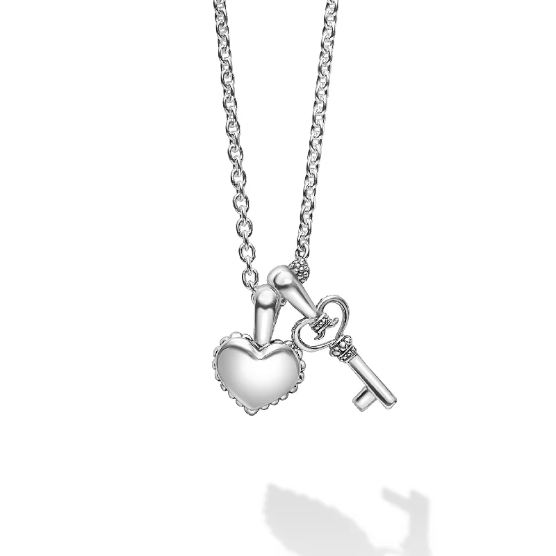 Women’s cubic zirconia pendant necklaces-Kinder Childs First Heart and Key Necklace