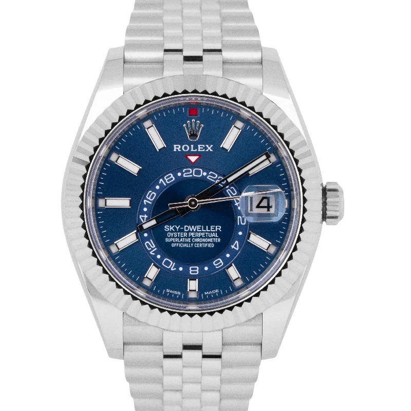 Unisex water-resistant watches-MINT 2023 Rolex Sky-Dweller BLUE Steel 18K White Gold 42mm JUBILEE Watch 326934