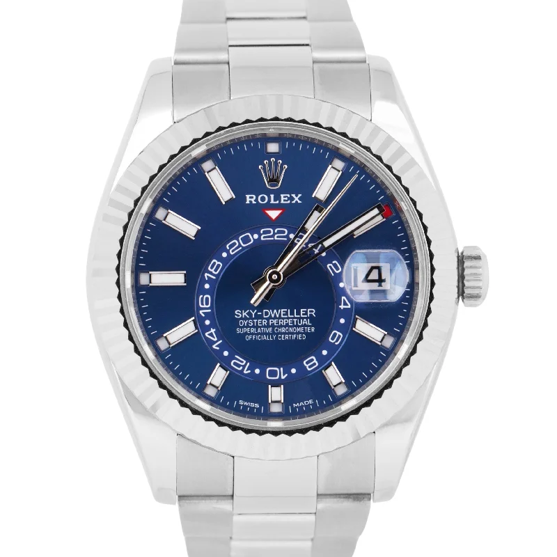 Unisex solar-powered wristwatches-MINT Rolex Sky-Dweller BLUE Stainless Steel 18K White Gold 42mm Oyster 326934