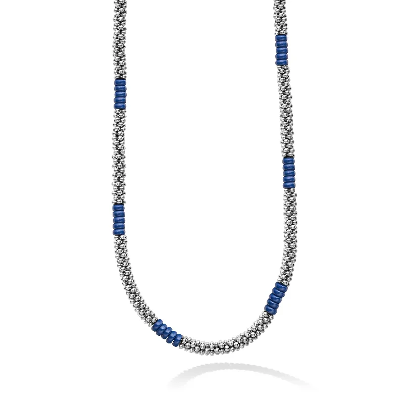 Women’s chunky necklaces-Blue Caviar Silver Station Ceramic Beaded Necklace 3mm