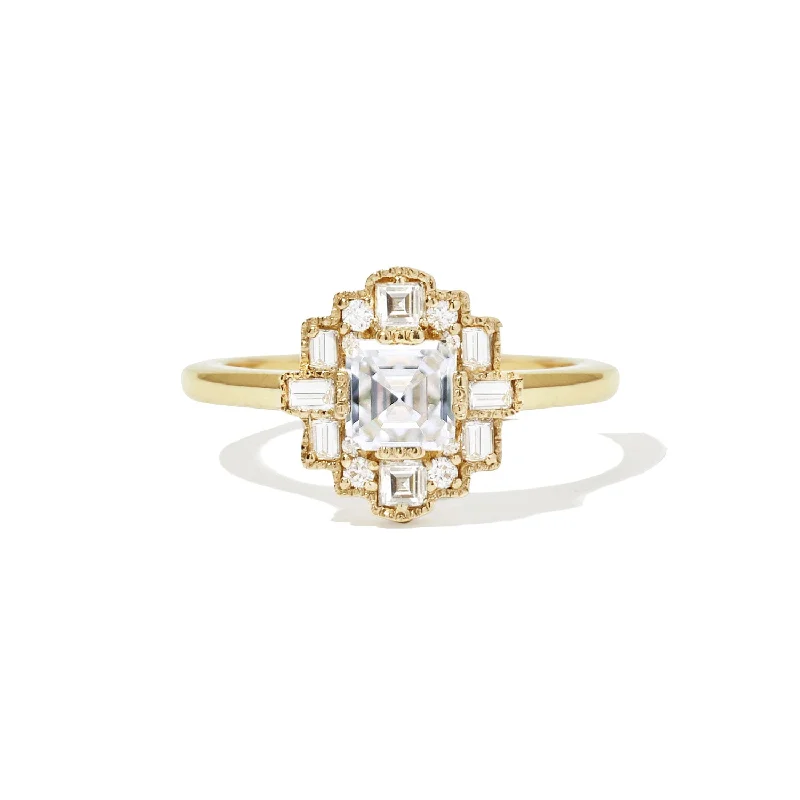 Women’s personalized engagement rings-Deco Asscher Cut Diamond Mosaic Ring