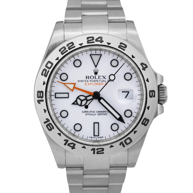 Unisex chronograph watches-MINT Rolex Explorer II POLAR WHITE 42mm Stainless Steel Orange GMT Watch 216570