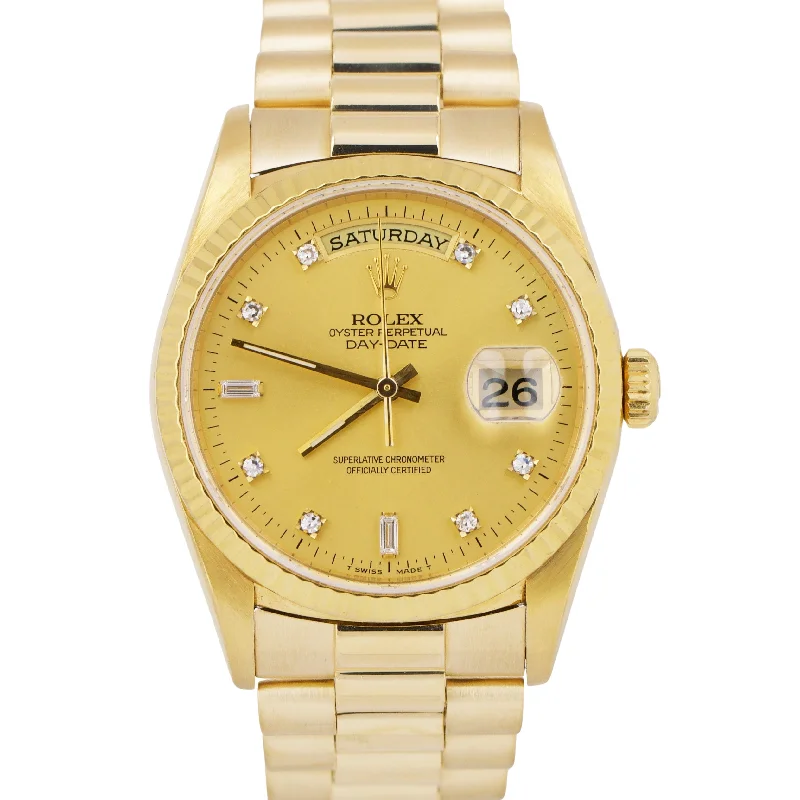 Unisex fitness watch with GPS-Rolex Day-Date President FACTORY CHAMPAGNE DIAMOND 36mm 18K Yellow Gold 18238