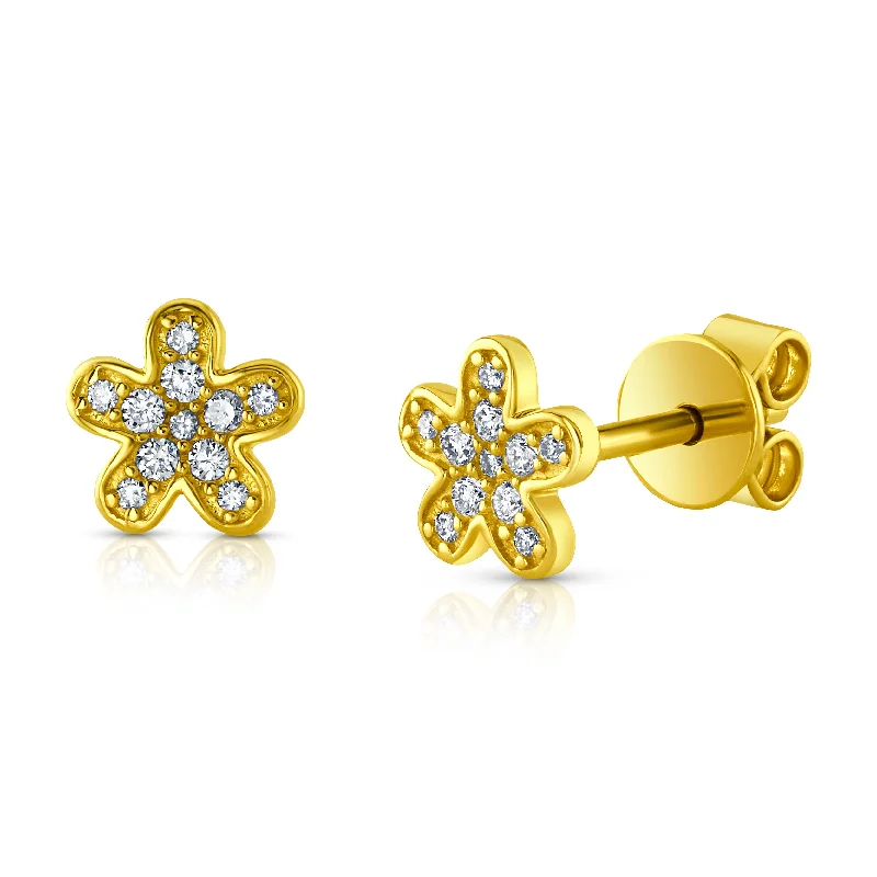 Women’s geometric engagement rings-SMALL FLOWER DIAMOND STUDS, 14kt Gold