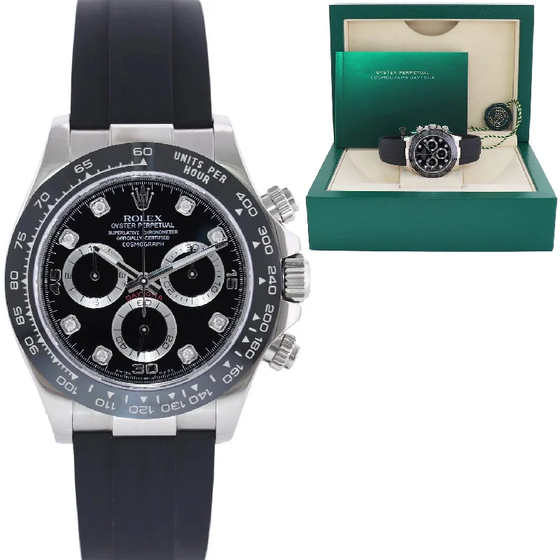 Unisex sporty wrist watches-2022 MINT Rolex Daytona Oysterflex 116519LN White Gold Ceramic Diamond Watch Box